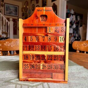 Vintage Wooden Folk Art Perpetual Calendar - West Virginia Souvenir